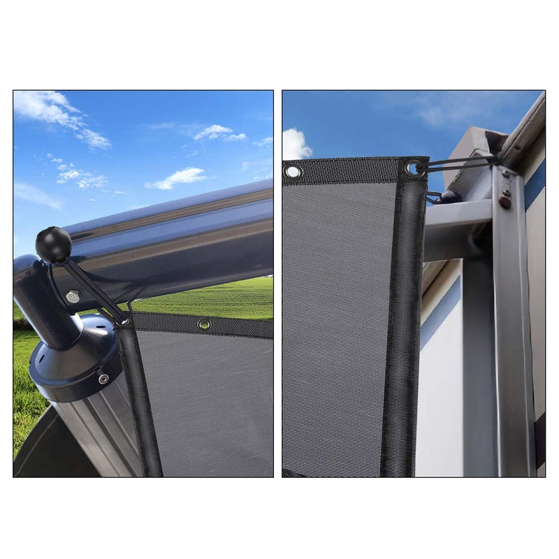 EXCELFU RV Awning Side Sun Shade Screen 9'X7', Black Mesh Screen RV Awning Side Shade Camping Trailer Canopy UV Sun Blocker Complete Kits - Image 4